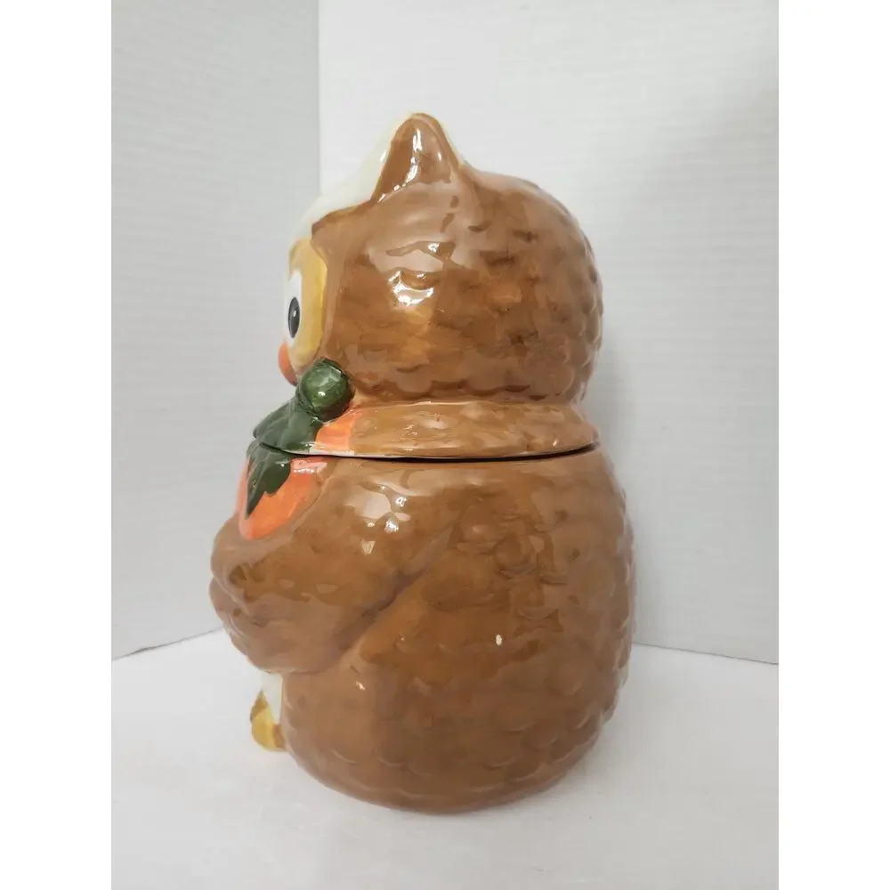 Autumn Owl Holding Pumpkin David's Cookies Ceramic Cookie Jar